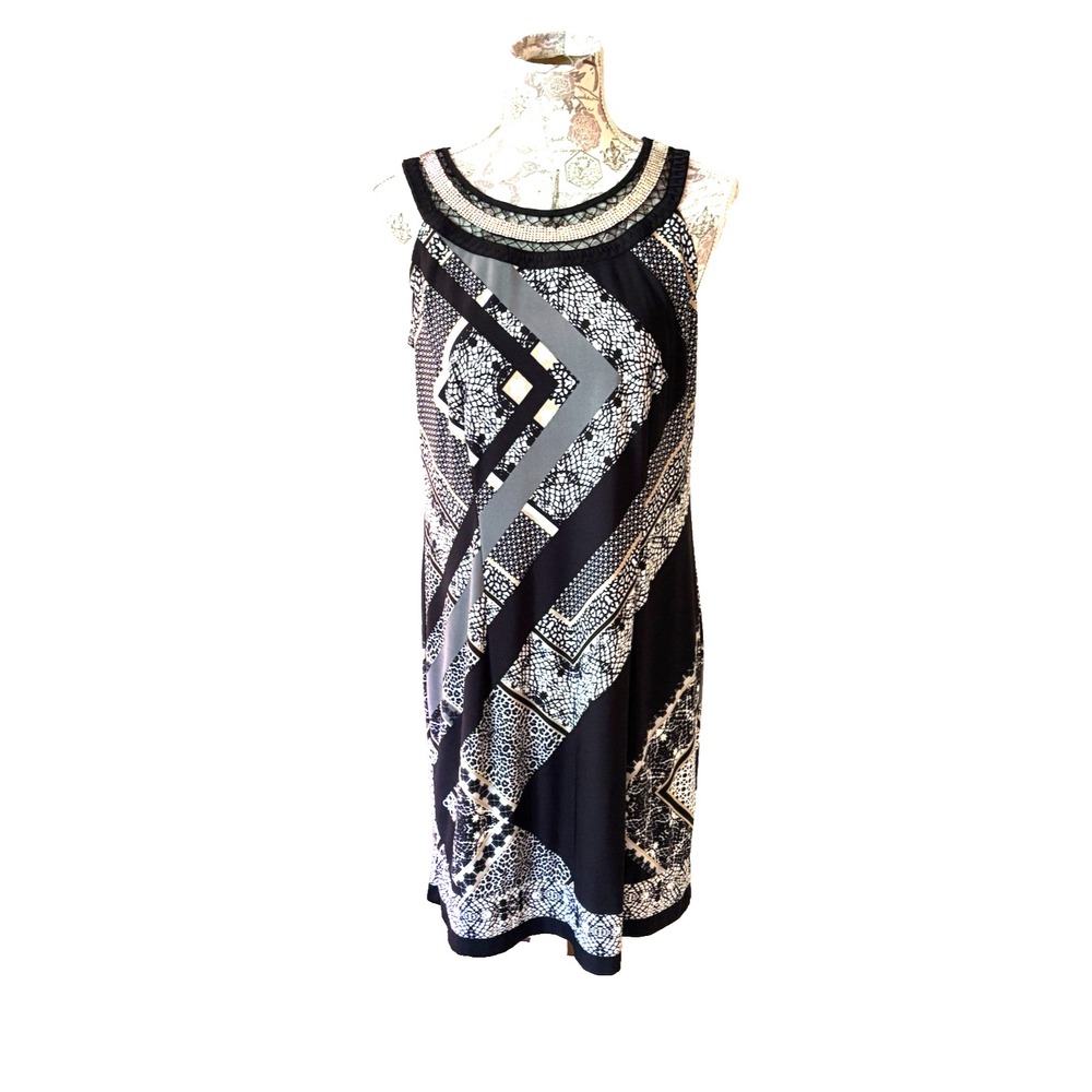 Vintage Studio One NY Black White Cottagecore Maxi Dress Sz M Detailed Collar